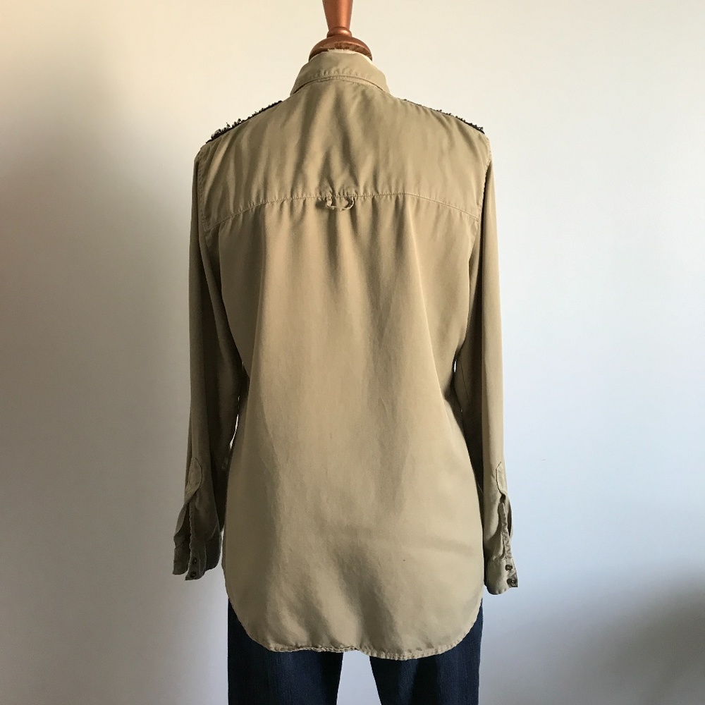 Zara - Tan Military Long Sleeve Button Up Shirt - Picture 8 of 15